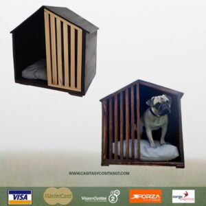 Casa para perro de madera con rejas