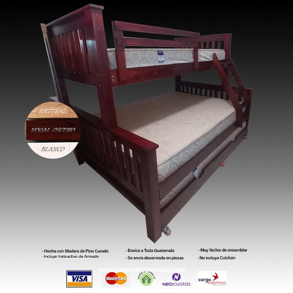 Cama Litera Triple Imperial arriba Matrimonial Abajo con Cama Nido y con escalera