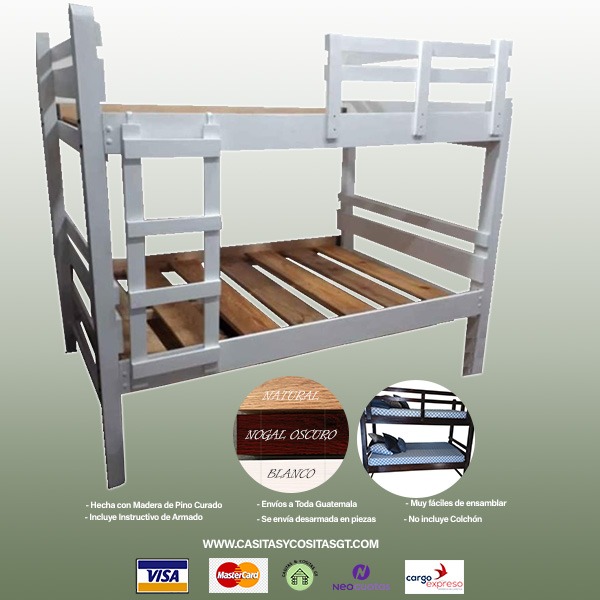 Cama Litera de Madera Tamaño Imperial con escalera