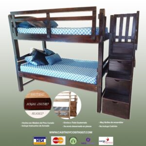 Cama Litera Imperial de madera con Gradas con Gavetas