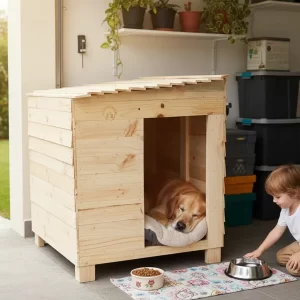 casa de madera para perros techo inclinado