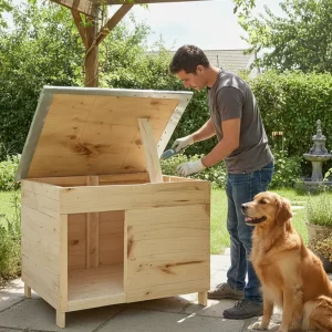 casa de madera para perro techo abatible con lamina