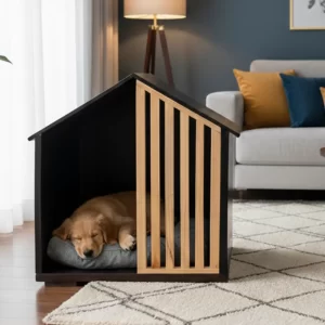 casa de madera con rejas para perro